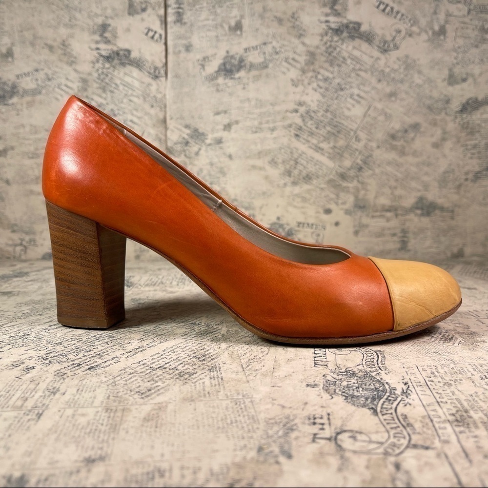 AGL Attilio Giusti Leombruni Orange Tan Leather Pumps Made Italy Vero Cuoio